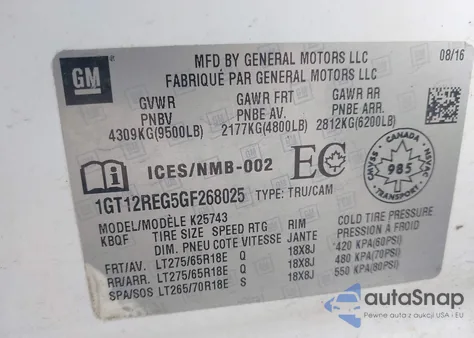 2016 GMC Sierra 2500Hd z USA, uszkodzony, nr VIN 1GT12REG5GF268025